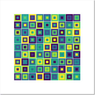 Abstract Square Geometric | Pop Fashion Modern Fusion Layered Blue Green Yellow Regular Posters and Art